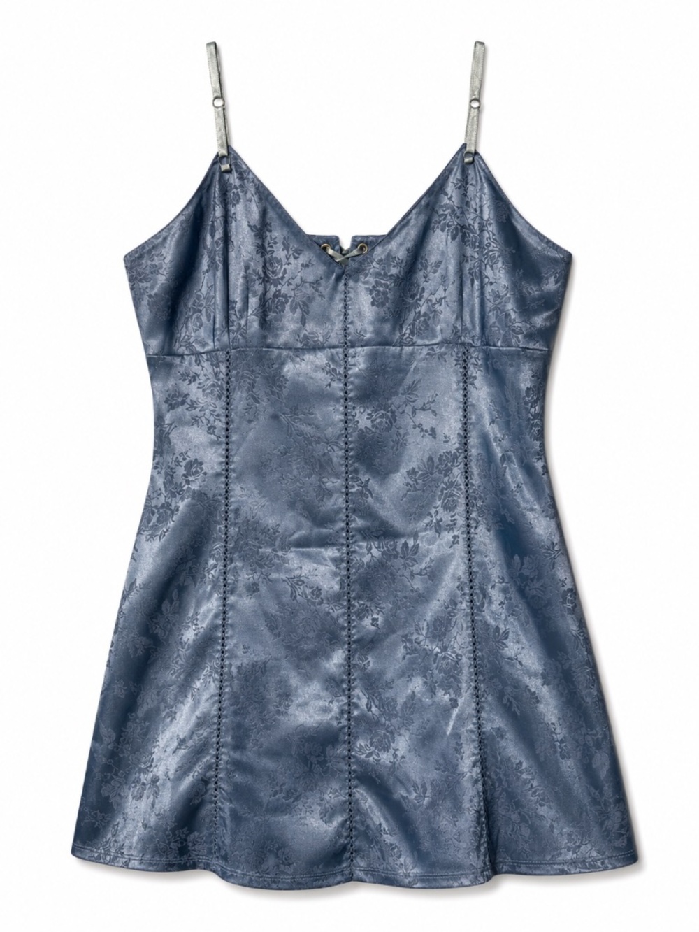 Vintage Y2K Victoria's Secret Blue Satin Jacquard Corset Slip Dress Medium